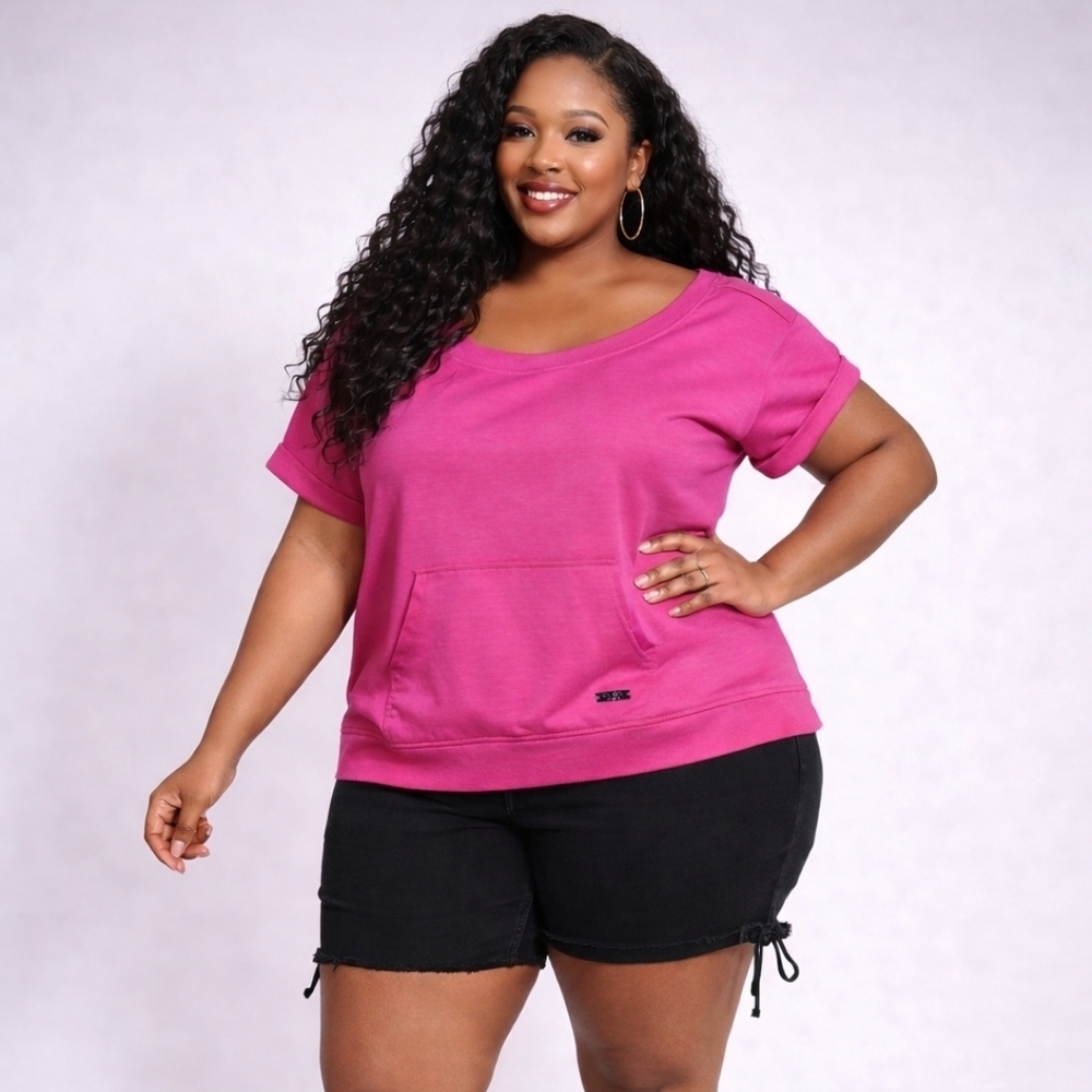 Nine West | Pink Short Sleeve Tunic Top | XL/XXL | Kangaroo Pocket